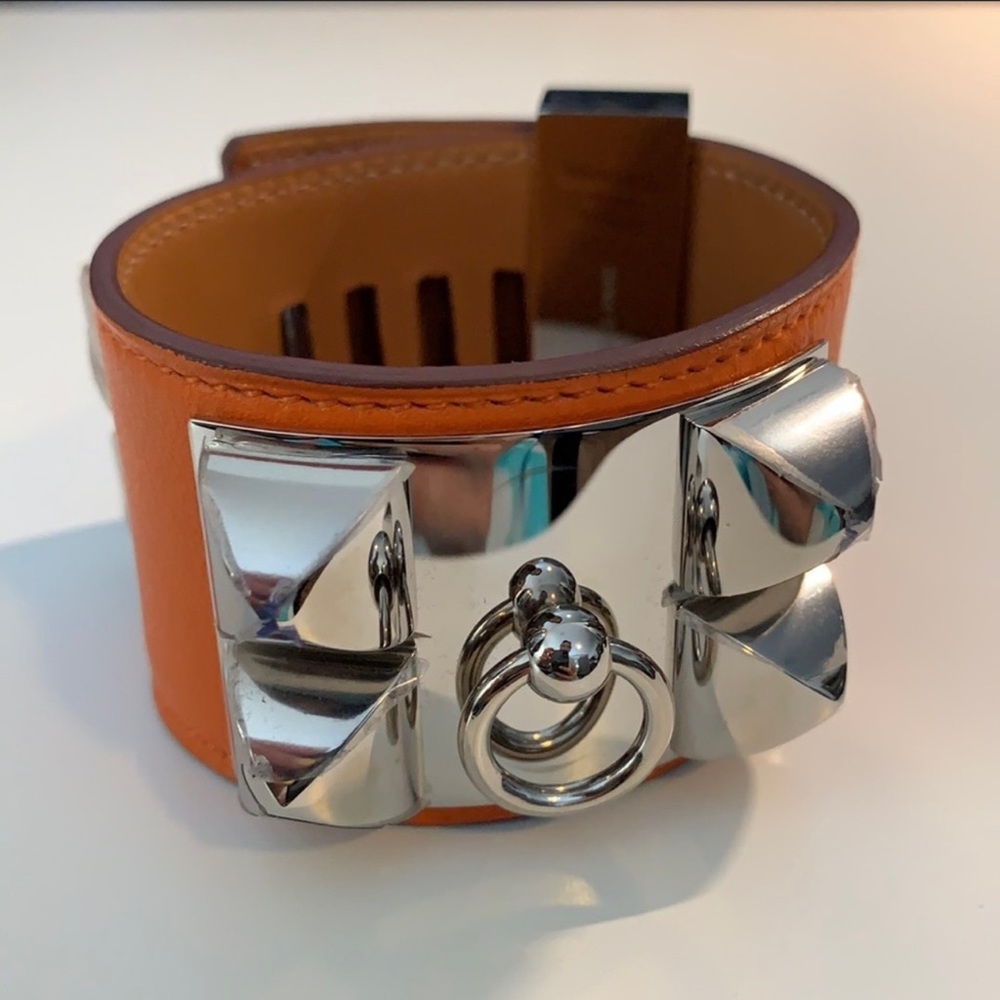Hermes CDC colar de chien bracelet ! Orange & silver small size